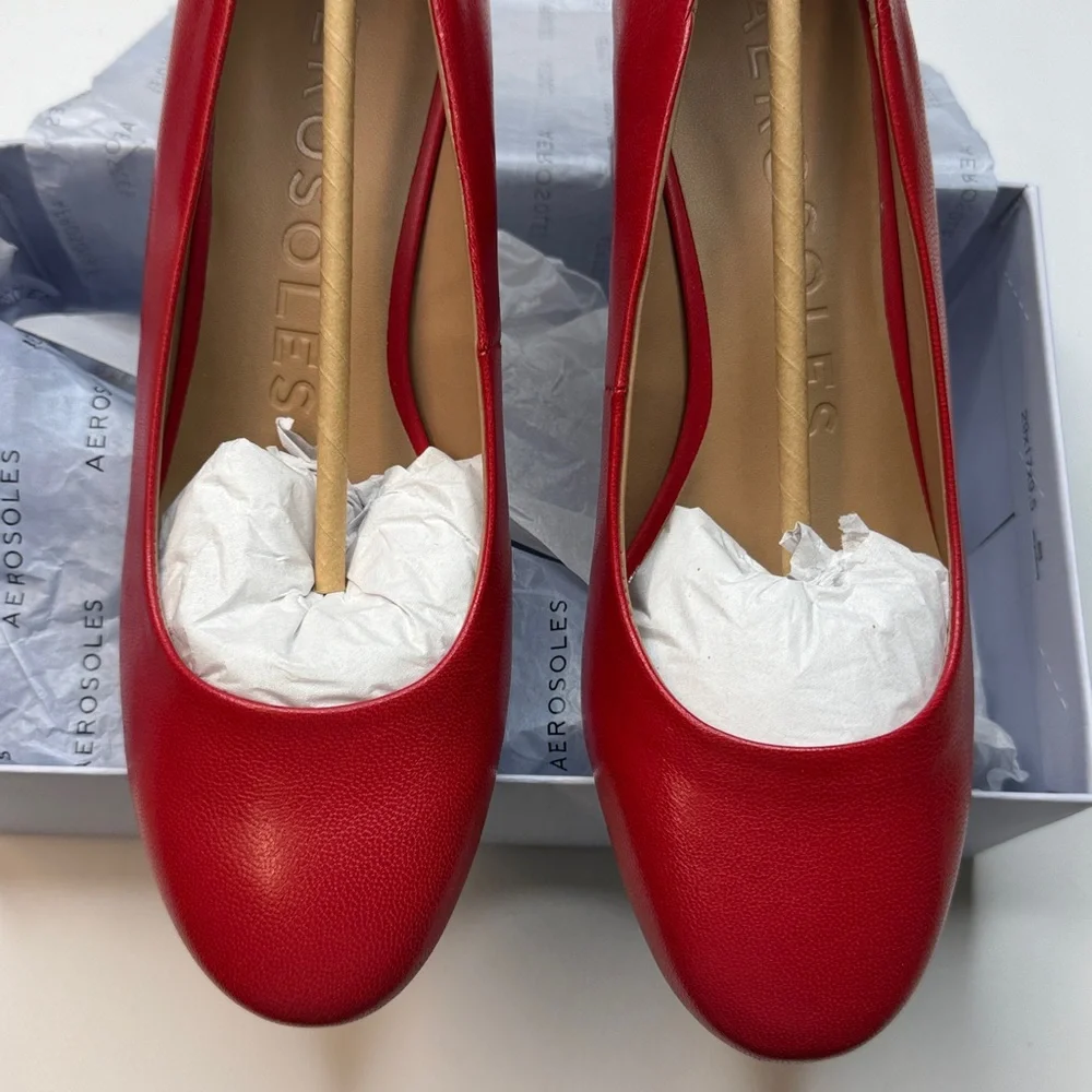 Aerosoles Ebel Dress Mid Heel Pumps- Red - Size 9W Wide Width